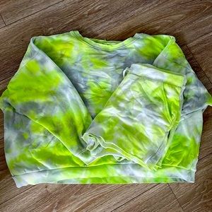 Gray white and green neon sweatshirt and shorts set